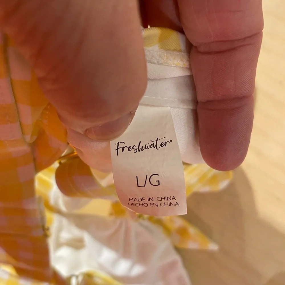 Fresh Water Yellow Gingham Tie-Front Swim Top Large (PQ)